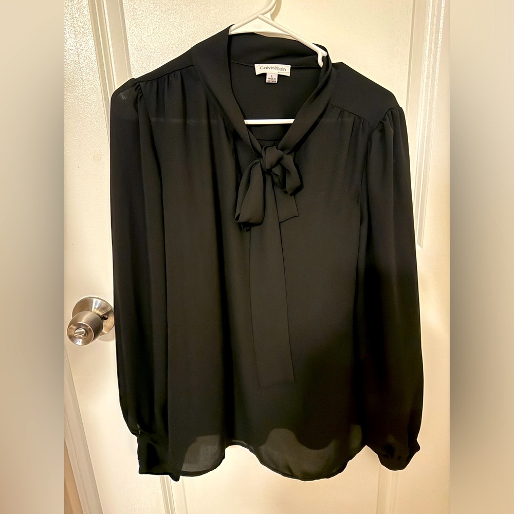 Calvin Klein large black  blouse with bow